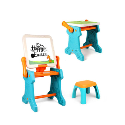 Little Story Double Sided 2 - IN - 1 Blocks Table & Magnetic Learning Board Set with Chair - Multicolor