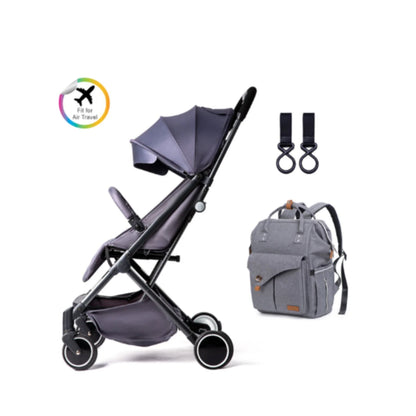TEKNUM Grey Travel Lite Stroller + Alameda Diaper Backpack - Large - Grey with Hooks