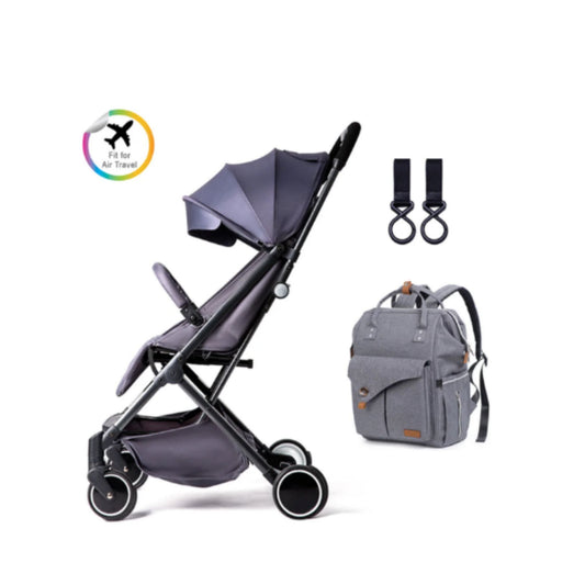 TEKNUM Grey Travel Lite Stroller + Alameda Diaper Backpack - Large - Grey with Hooks