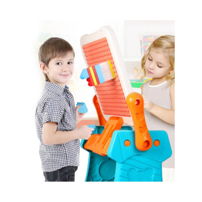 Little Story Double Sided 2 - IN - 1 Blocks Table & Magnetic Learning Board Set with Chair - Multicolor