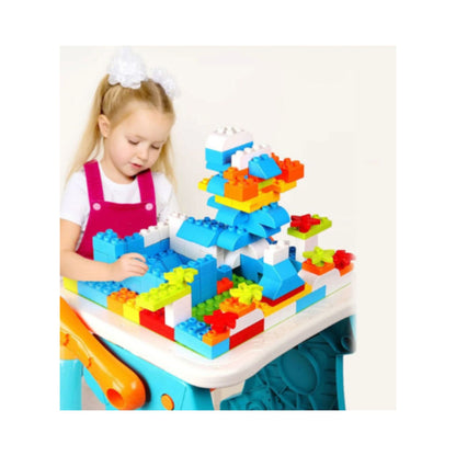 Little Story Double Sided 2 - IN - 1 Blocks Table & Magnetic Learning Board Set with Chair - Multicolor