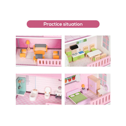 Little Story Wooden Dollhouse 2 floor Villa with Furniture & Accessories - Pink