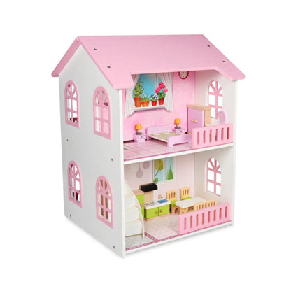 Little Story Wooden Dollhouse 2 floor Villa with Furniture & Accessories - Pink