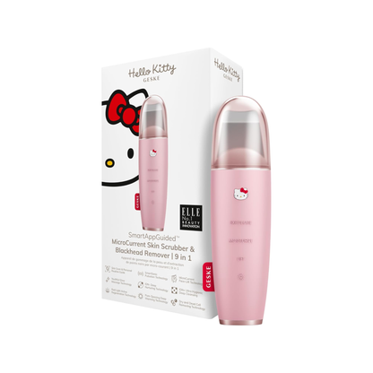Geske SmartAppGuided MicroCurrent Skin Scrubber & Blackhead Remover | 9 in 1 (Hello Kitty Pink)"