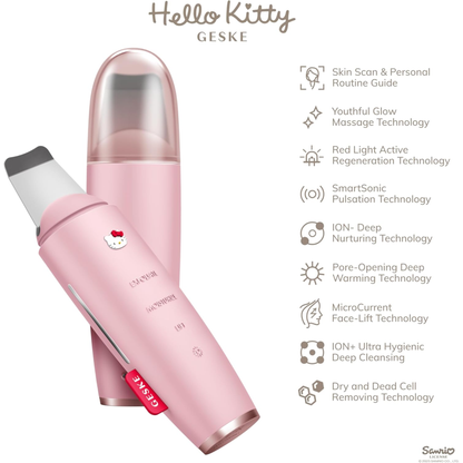Geske SmartAppGuided MicroCurrent Skin Scrubber & Blackhead Remover | 9 in 1 (Hello Kitty Pink)"