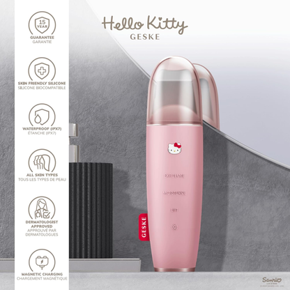 Geske SmartAppGuided MicroCurrent Skin Scrubber & Blackhead Remover | 9 in 1 (Hello Kitty Pink)"