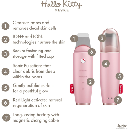 Geske SmartAppGuided MicroCurrent Skin Scrubber & Blackhead Remover | 9 in 1 (Hello Kitty Pink)"
