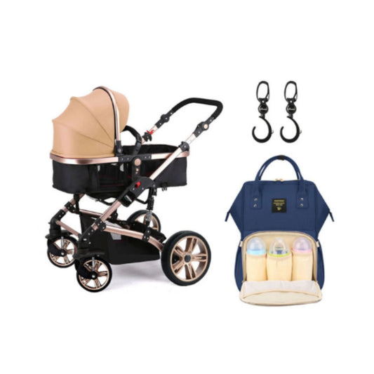 TEKNUM 3 in 1 stroller - Khaki + SUNVENO Diaper Bag + Hooks