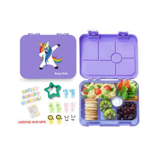 Eazy Kids 6 Compartment Bento Lunch Box - Unicorn Purple