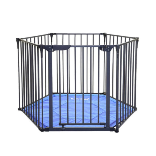 Baby Safe Convertible Playpen with Mat - Grey