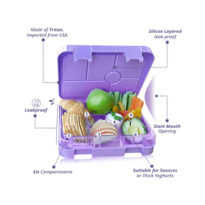 Eazy Kids 6 Compartment Bento Lunch Box - Unicorn Purple