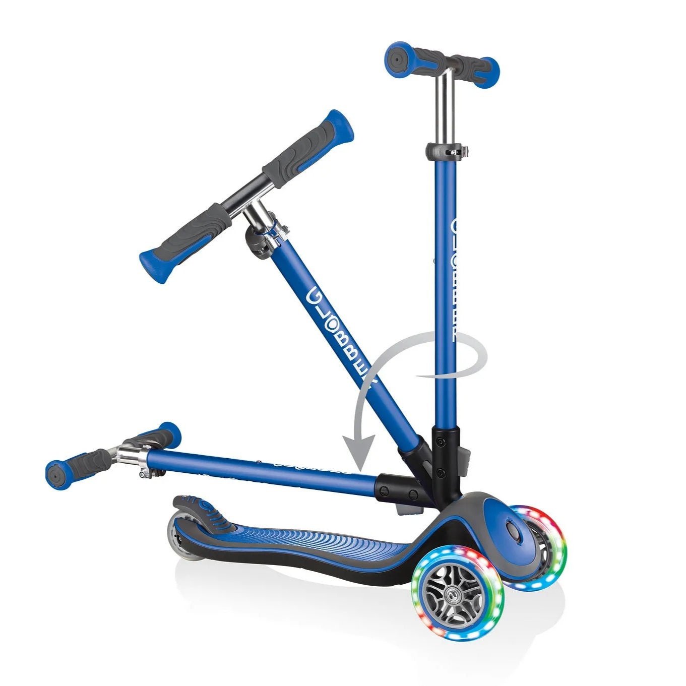 Globber - Elite Prime Lights Scooter for Kids - Navy Blue, LED Wheels, Adjustable Height, Foldable, Safe Durable, Ages 3+