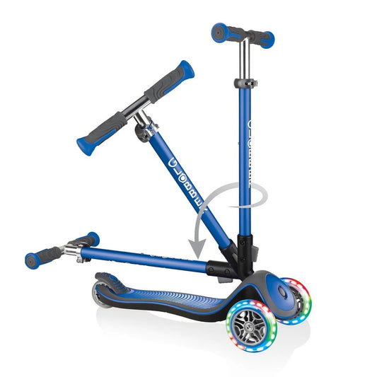 Globber - Elite Prime Lights Scooter for Kids - Navy Blue, LED Wheels, Adjustable Height, Foldable, Safe Durable, Ages 3+