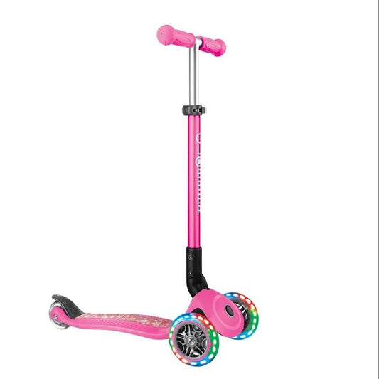 Globber - Primo Foldable Fantasy Flights 3 wheel Scooter - Neon Pink/Flowers