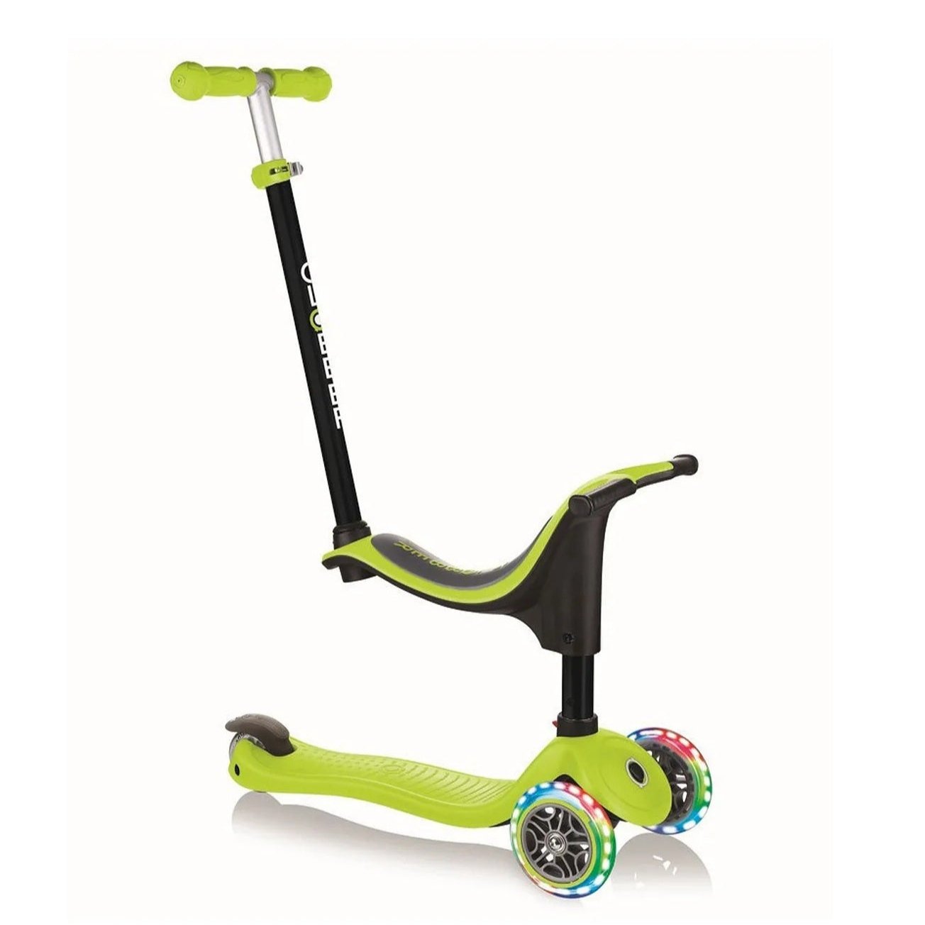 Globber - Go Up Sporty Lights Kids Scooter - Lime Green, Adjustable & Convertible, 15M-7Y, LED Wheels