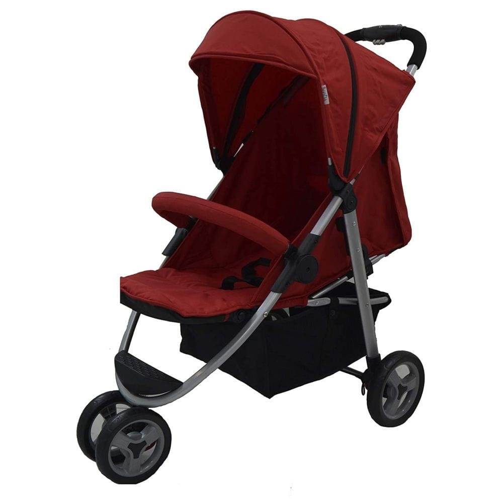 Baby's Club Babies Baby's Club Comfort 3-Wheel Stroller, 4-Step Reclining Backrest Seat-Red