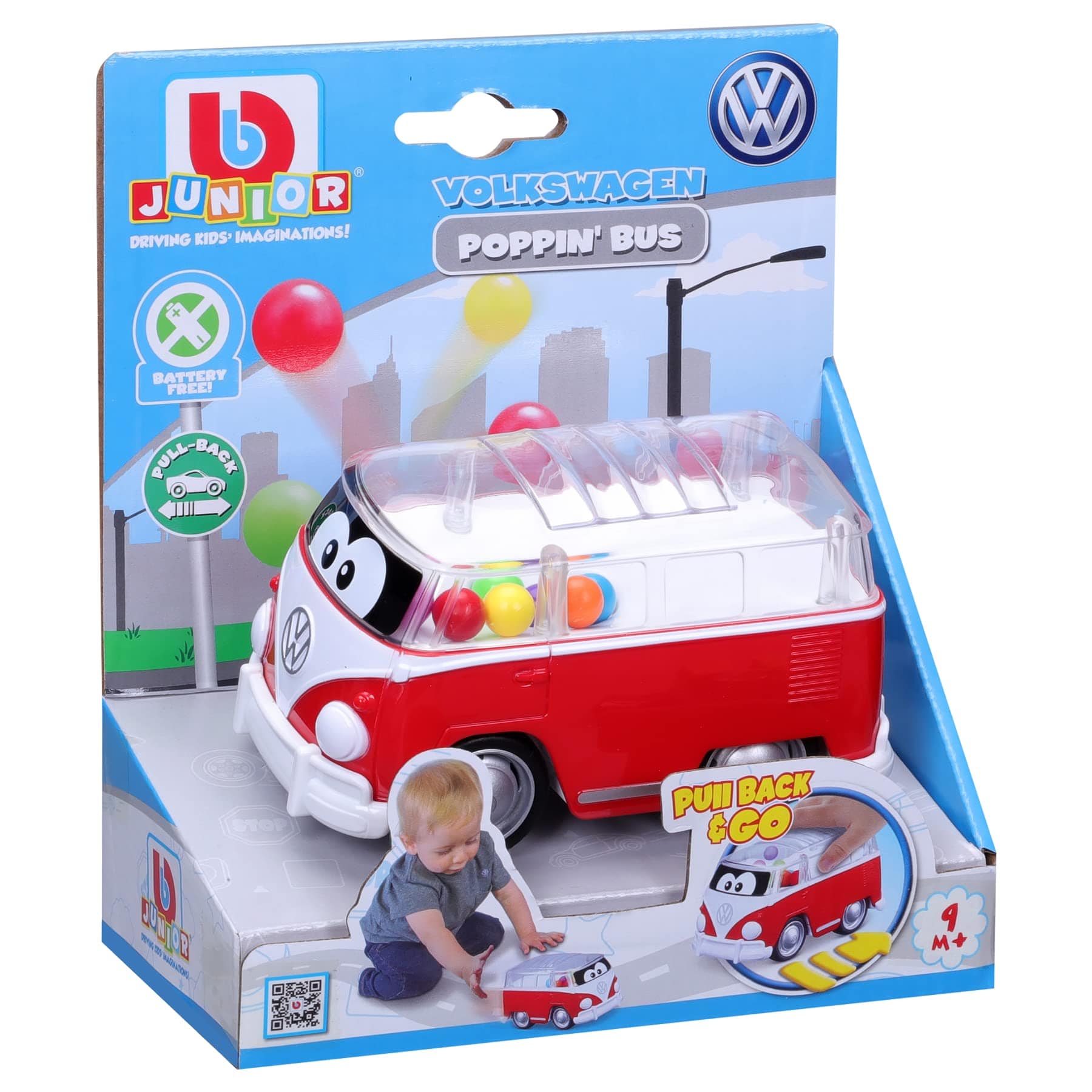 BB Junior Cars Volkswagen - Poppin' Bus - Samba Bus : Red, Yellow