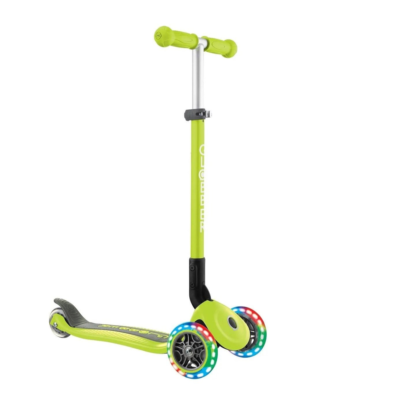 Globber - Primo Foldable Kids Scooter with LED Lights - Anti-Slip, Adjustable Height - Lime Green