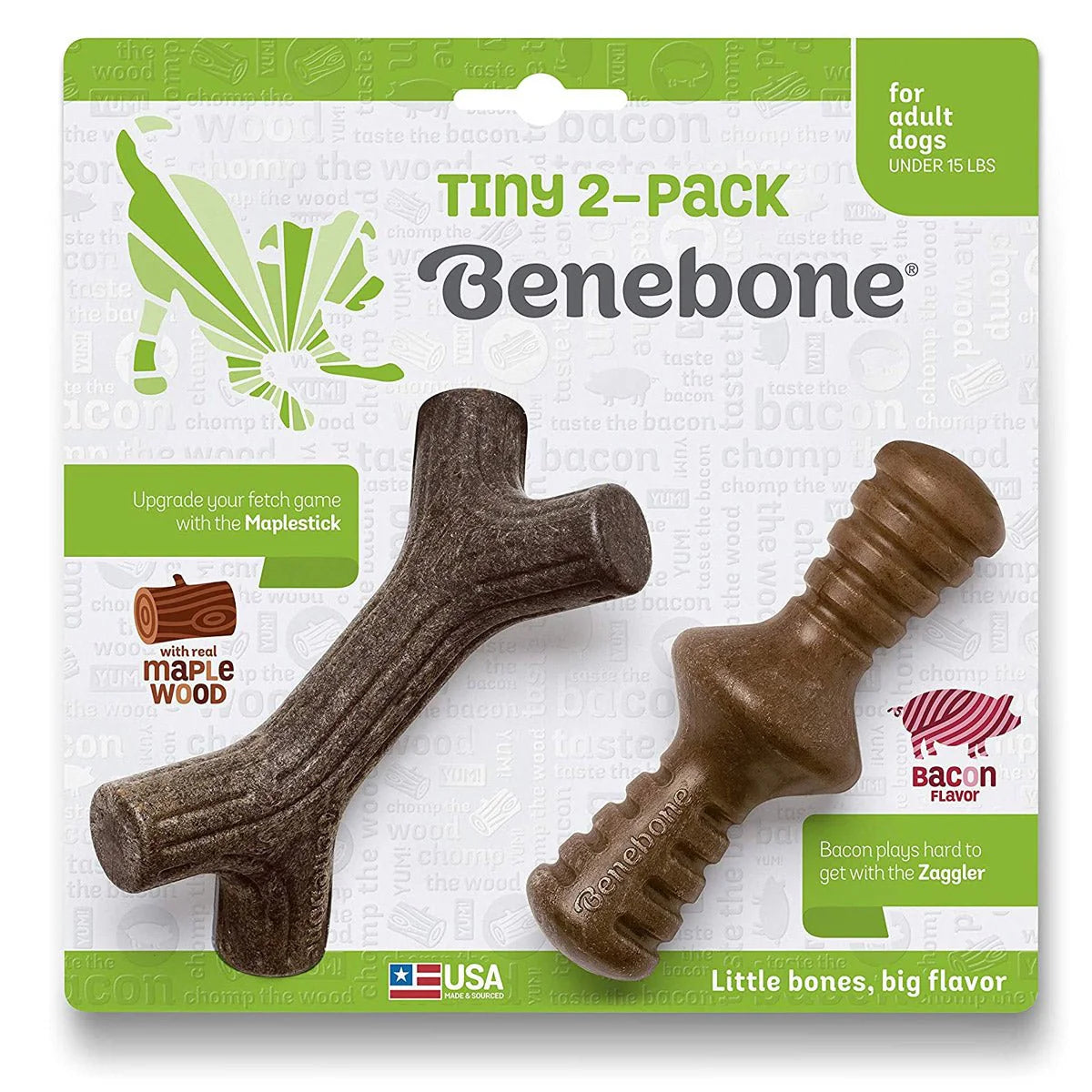 Benebone Tiny Maplestick & Zaggler Bacon Flavor Brown 2Pack