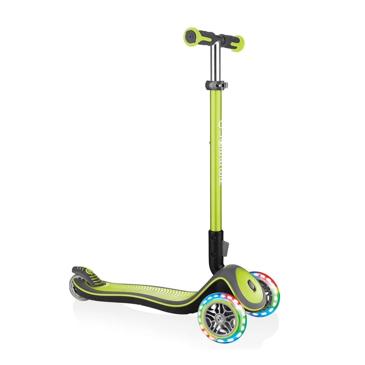 Globber - Elite Prime 3-Wheel Folding Scooter with Luminous Wheels, Lime Green, Adjustable, Ages 3+