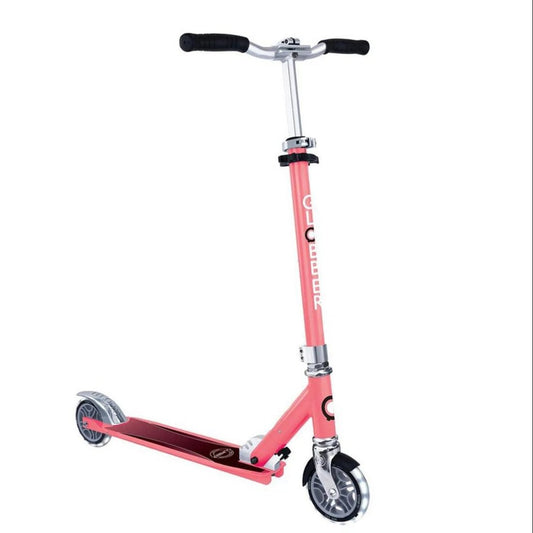 Globber - Flow Element Lights Scooter - Adjustable 5+ Coral Pink, Light-Up Wheels, Foldable Design, Aluminium Deck