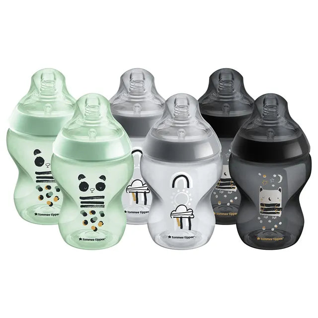 Tommee Tippee 6-Piece Closer To Nature Bottle, 260ml, Dec Mono AL AR