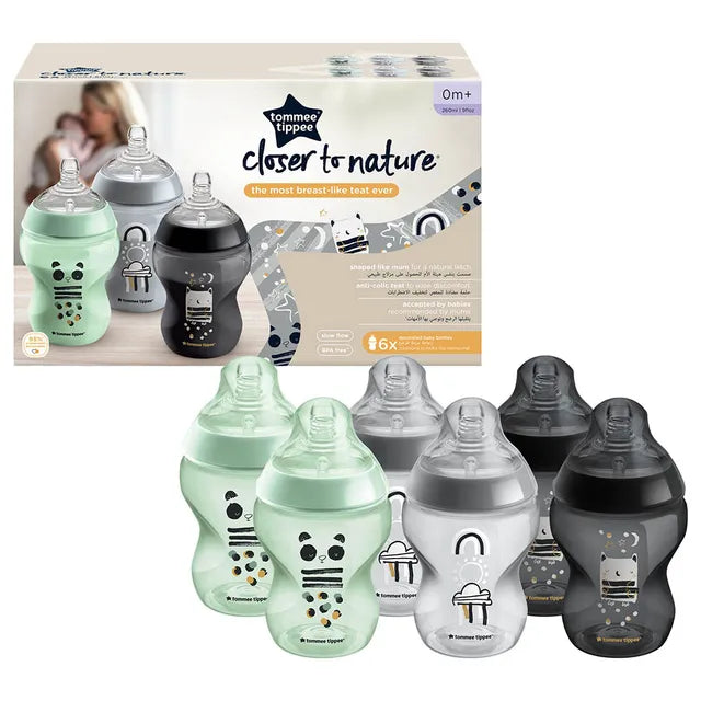 Tommee Tippee 6-Piece Closer To Nature Bottle, 260ml, Dec Mono AL AR