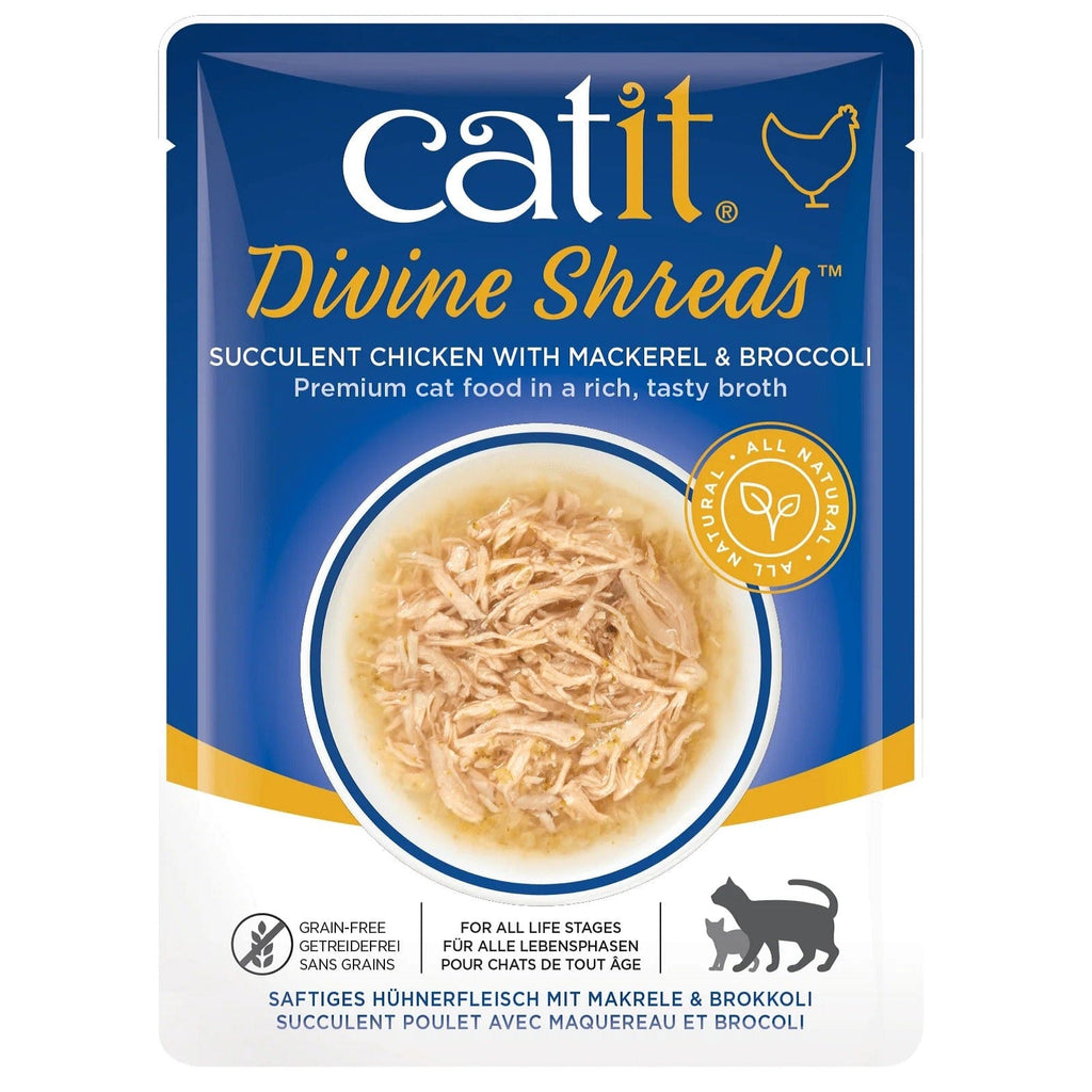 Catit Pet Supplies Catit Divine Shreds, Chicken with Mackerel & Broccoli, 75g