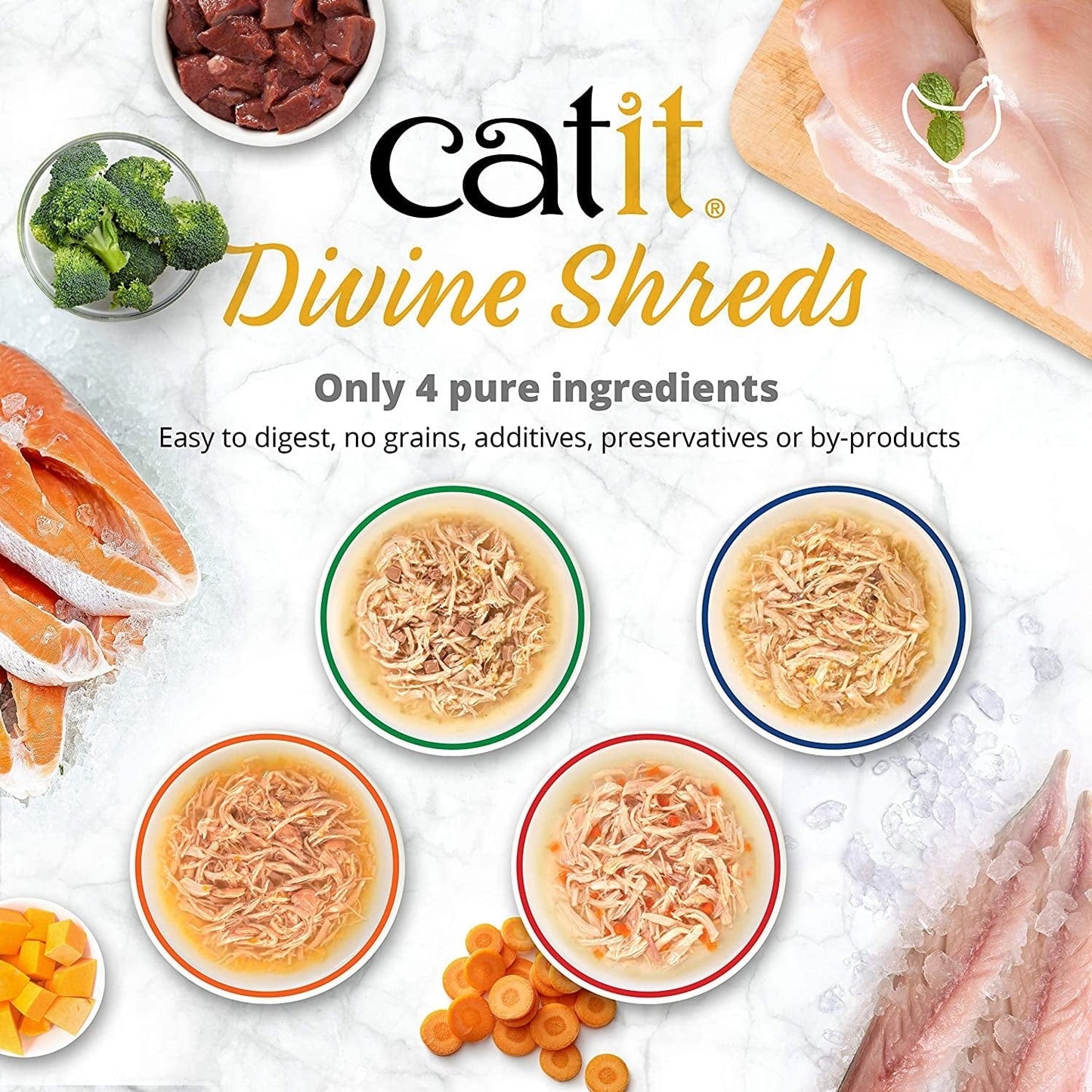 Catit Pet Supplies Catit Divine Shreds, Chicken with Salmon & Pumpkin 75g