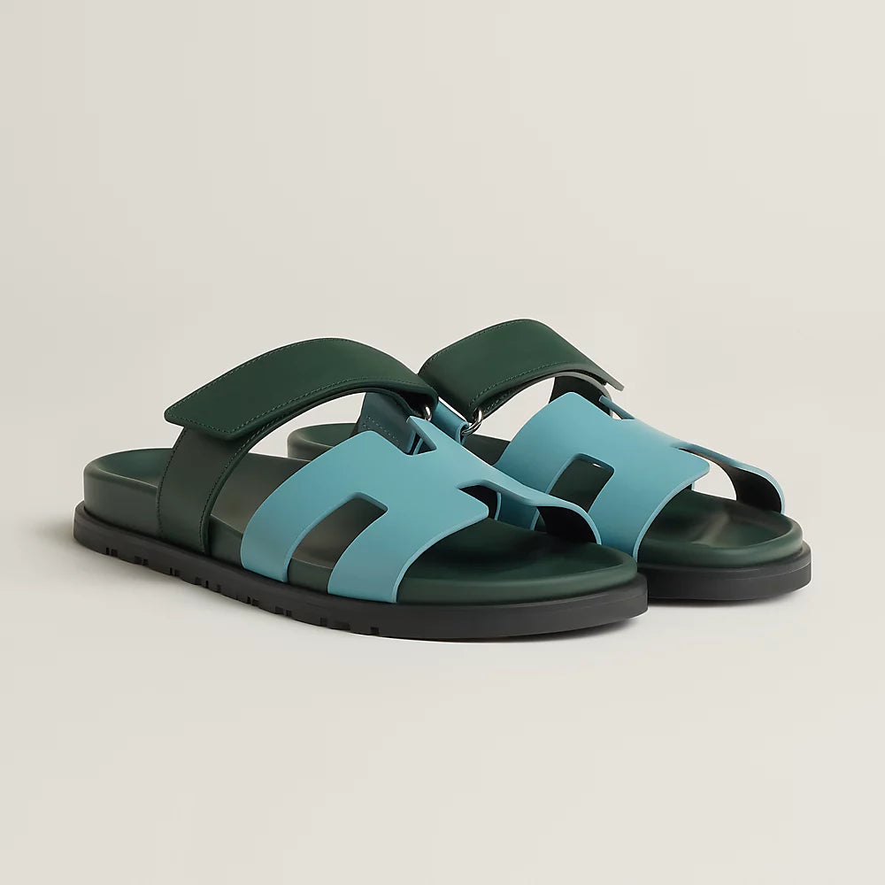 Hermes Chypre Sandal Bleu Citadin / Vert Bouteille - 37 EU