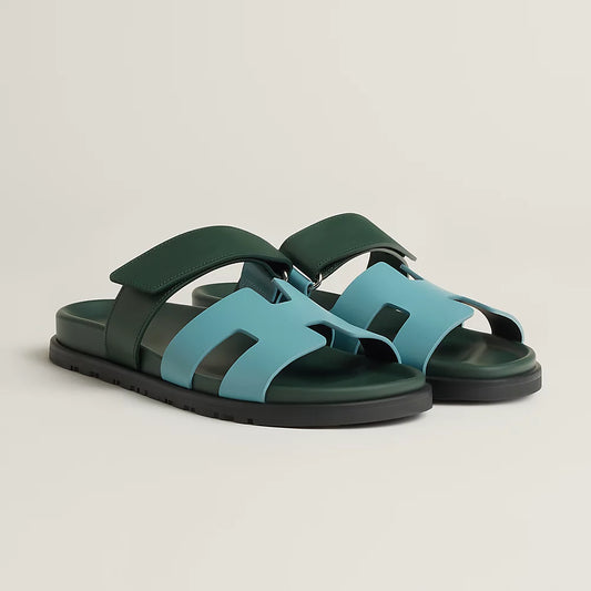 Hermes Chypre Sandal Bleu Citadin / Vert Bouteille - 37 EU