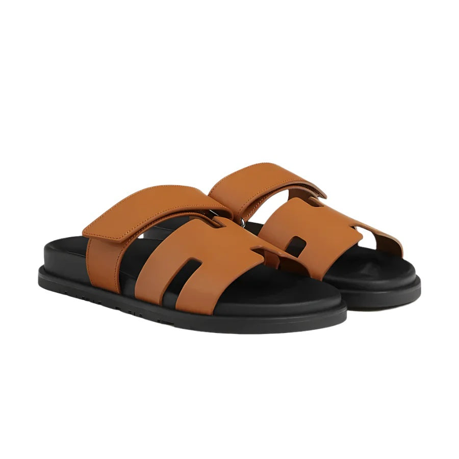 Hermes Chypre Sandals "Brown/Tan Leather"