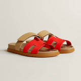 Hermes Chypre Sandal "Rouge Grenadine / Beige Albinos" - 38 EU