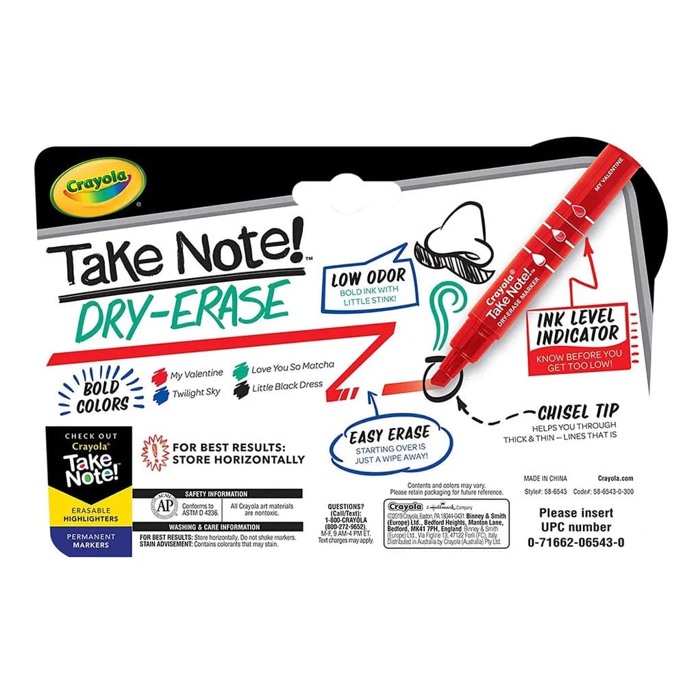 Crayola Toys Crayola - Take Note Colored Dry Erase Markers, Pack of 4