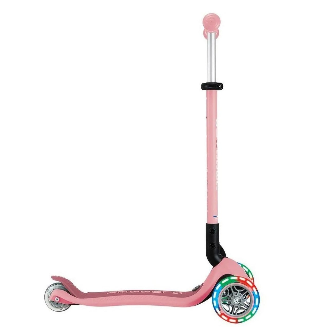 Globber - Go Up Active Sporty Lights All In One Kids Scooter, 4-height Adjustable T-bar, Battery-free LED Light-up Wheels, Patented Steering Lock System, 15 Months+, 26 x 18 x 67.5 cm - Deep Pastel Pink