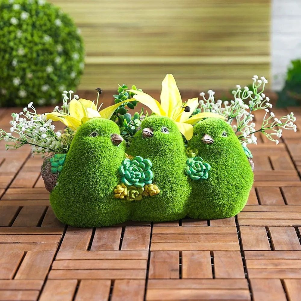 Danube Home & Kitchen 3 Birds Flocked Green Planter