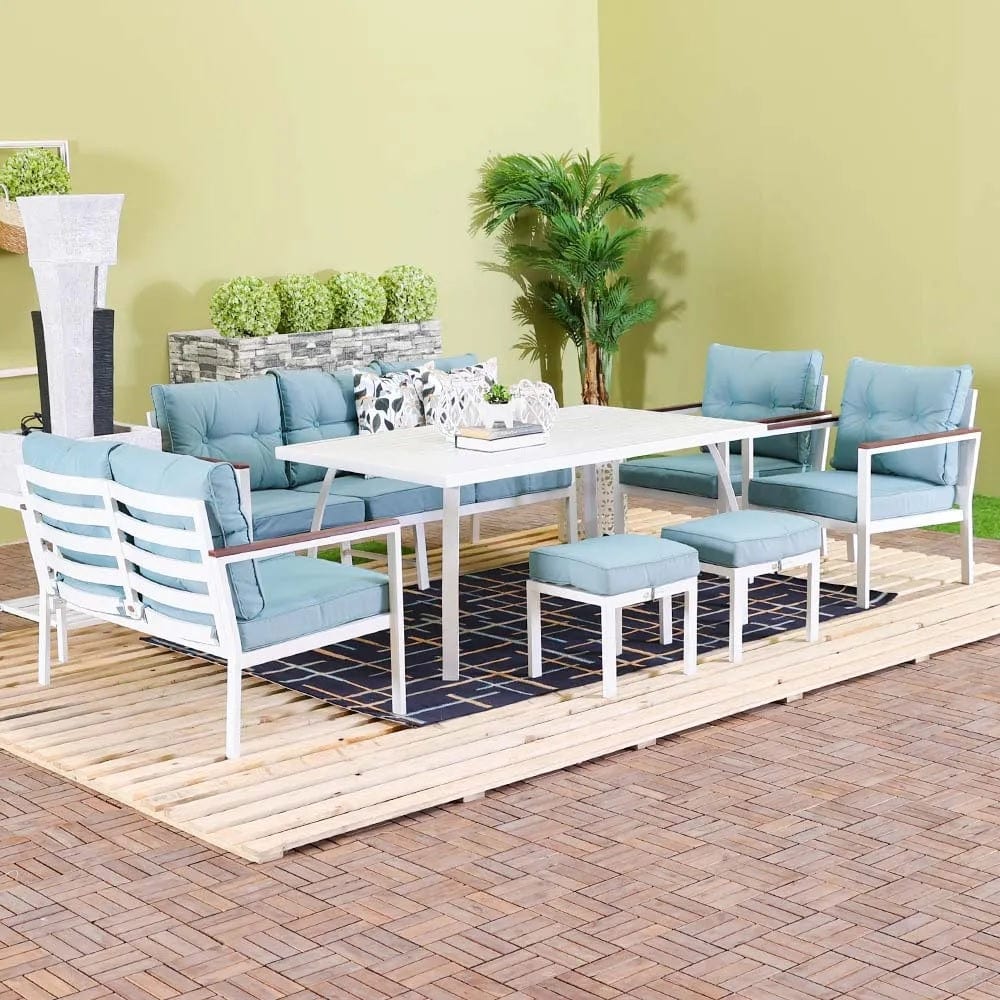 Danube Home & Kitchen Almaaz 9-Seater Outdoor Sofa Cum Dining Set - Blue