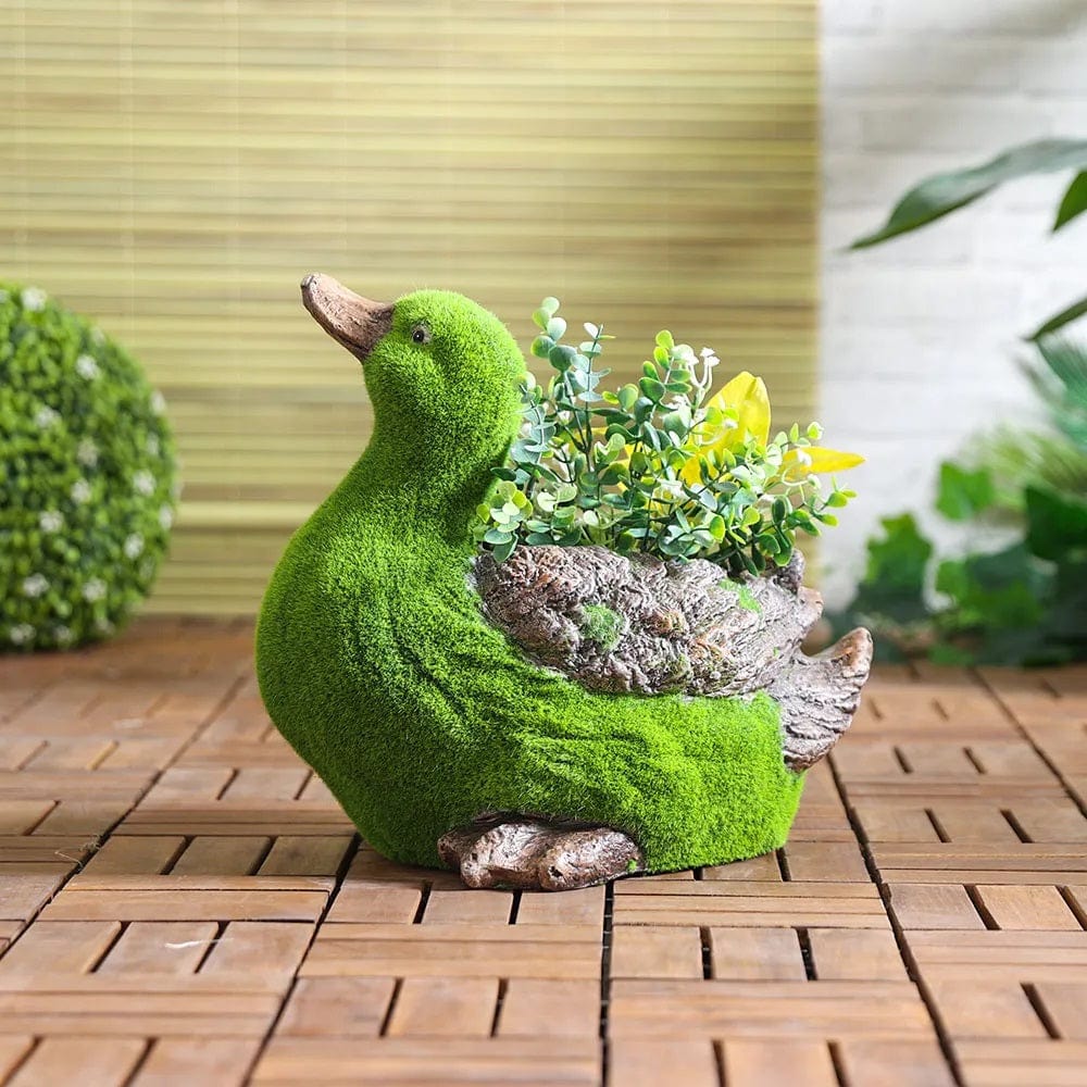 Danube Home & Kitchen Duck Planter Flocked With Green