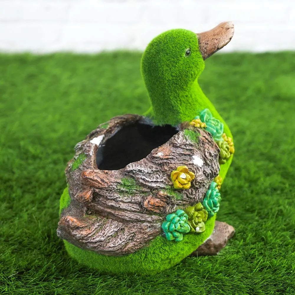 Danube Home & Kitchen Duck Planter Flocked With Green