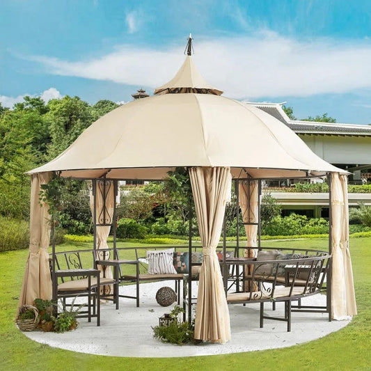 Danube Home & Kitchen Luxury Round Gazebo With 12-Seater Bench