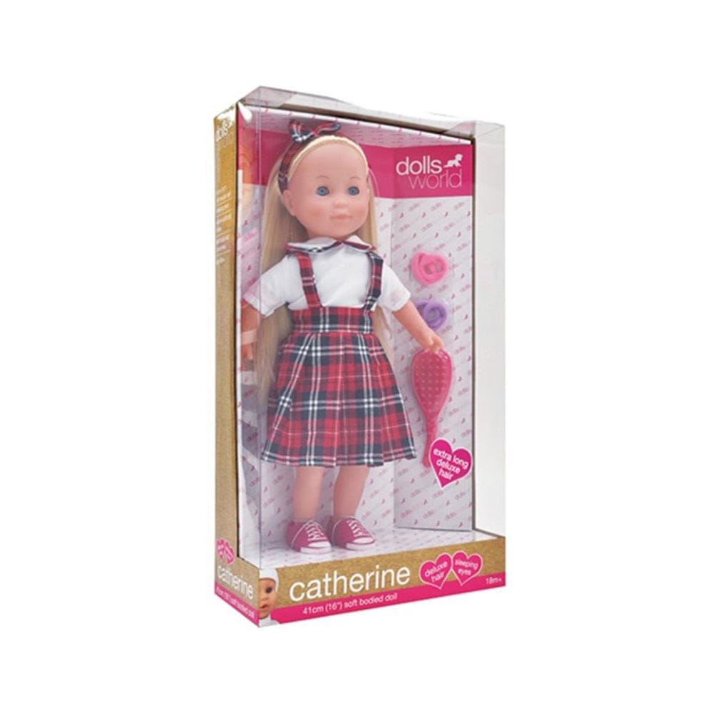 Dolls World Dolls Catherine Deluxe Long Brown Hair Doll - 41Cm (16") Soft Bodied Girl Doll With Checks Outfit