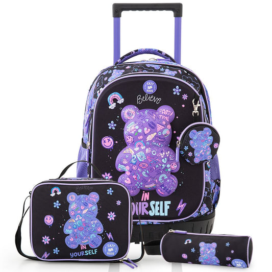 Eazy Kids - Trolley School Backpack Combo Set - Teddy Black