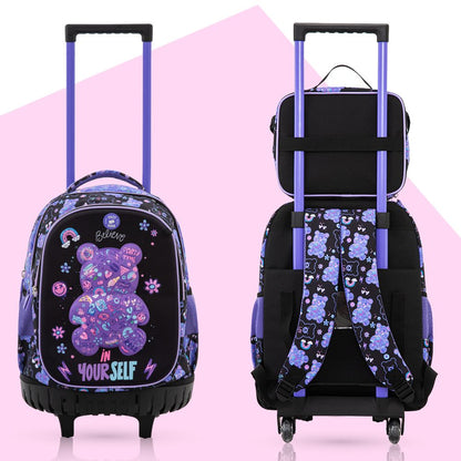 Eazy Kids - Trolley School Backpack Combo Set - Teddy Black