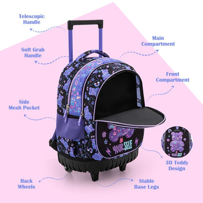 Eazy Kids - Trolley School Backpack Combo Set - Teddy Black