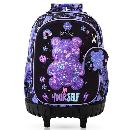 Eazy Kids - Trolley School Backpack Combo Set - Teddy Black