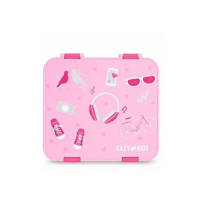 Eazy Kids 6 & 4 Convertible Bento Lunch Box w/Steel Spoon & Fork Set - Life Pink