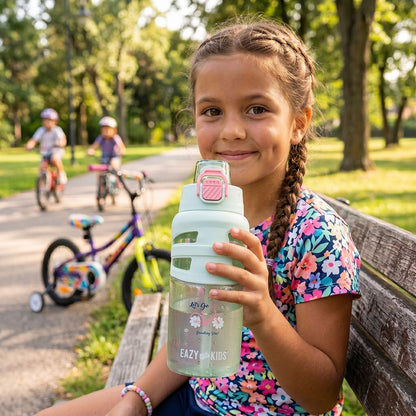 Eazy Kids - Flip Top Spout And Straw Water Bottle - Bicycle Mint - 750 ml