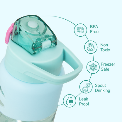 Eazy Kids - Flip Top Spout And Straw Water Bottle - Flamingo Aqua - 750 ml