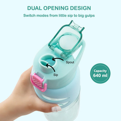 Eazy Kids - Flip Top Spout And Straw Water Bottle - Flamingo Aqua - 750 ml