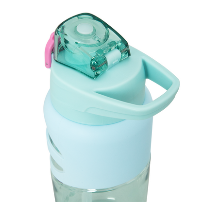 Eazy Kids - Flip Top Spout And Straw Water Bottle - Flamingo Aqua - 750 ml